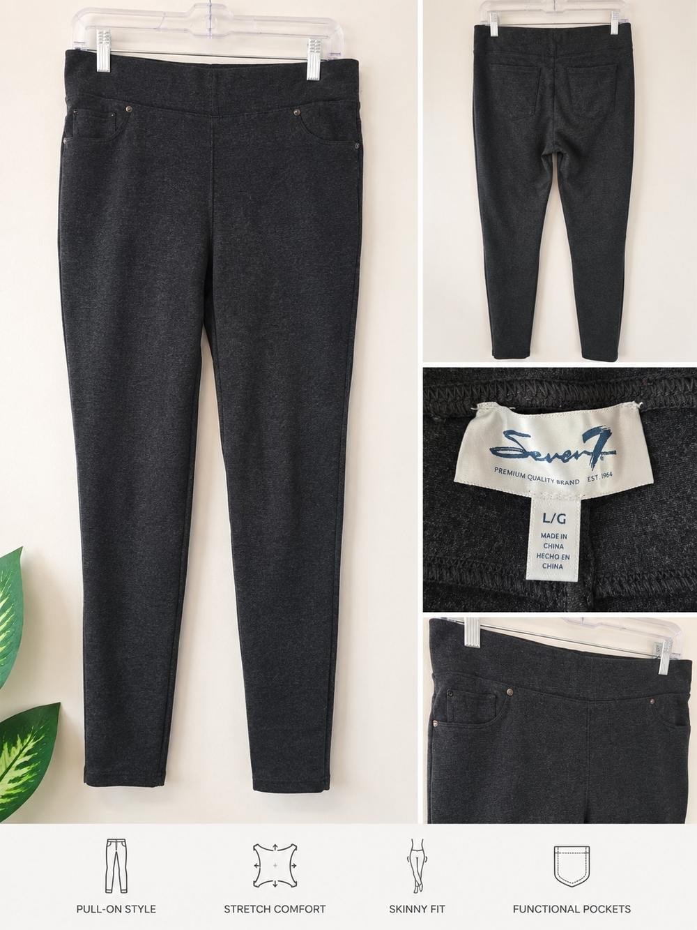 Seven7 Women's Dark Gray Pull-On Jeggings Stretch Skinny Pants